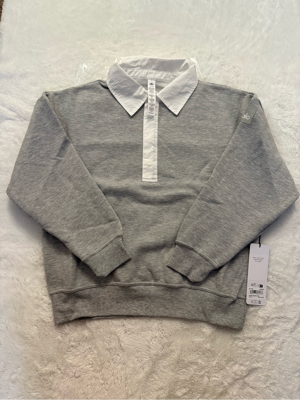 Alo Take it easy Henley Pullover Sweatshirt Athletic heather grey size small NWT